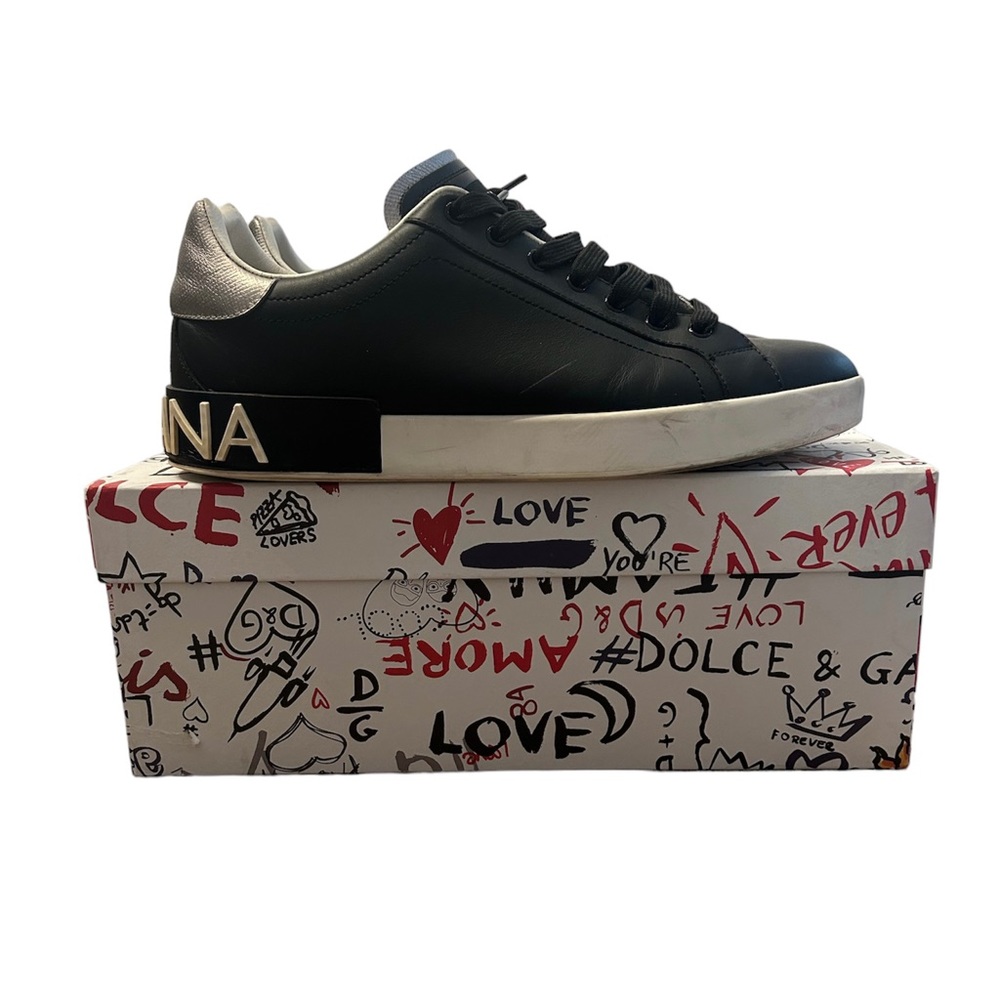 Dolce & Gabbana BASSA Black and White Leather Sneakers size 10 (Italian Size) - Picture 1 of 5